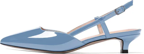 Vista 2 de WAYDERNS Zapatos de tacón bajo con correa de tobillo y puntera puntiaguda para mujer, 1.5 pulgadas