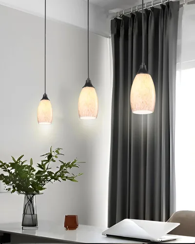 Vista 6 de karyfine Luces colgantes de vidrio de leche para isla de cocina, mini colgante de cristal, lámpara de cristal con cable ajustable negro para cocina