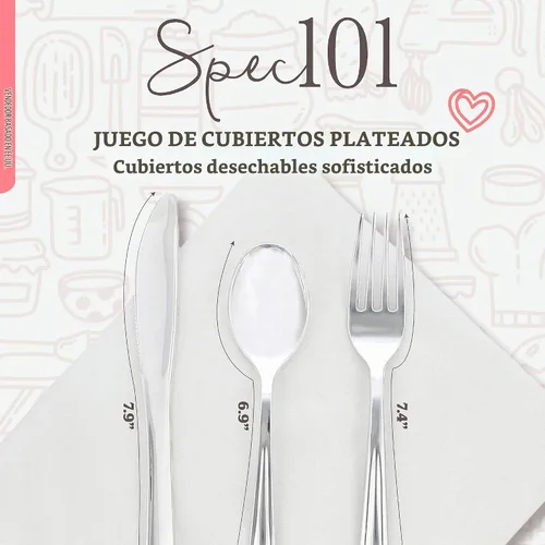 Vista 2 de Spec101 Juegos de cubiertos de plástico preenrollados, 300