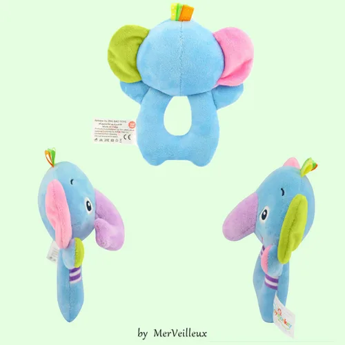 Vista 6 de Juguete de sonajero de elefante de peluche suave para bebés de más de 0 meses, juguete de agitación para recién nacidos, juguete de animal