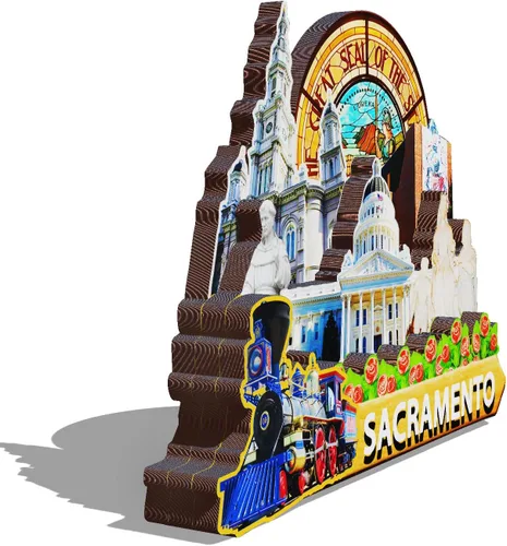 Vista 2 de Imán de madera de Sacramento de Estados Unidos 3D para nevera, recuerdos coleccionables, regalos, decoraciones hechas a mano, 2