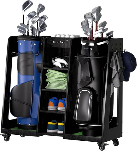 Vista 9 de Organizador de bolsas de golf de madera para garaje