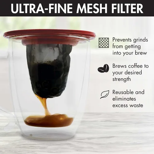 Vista 4 de Primula - Filtro de café para taza individual, calce casi universal, ideal para viaje, ecológico, reutilizable, filtro de malla fina, apto