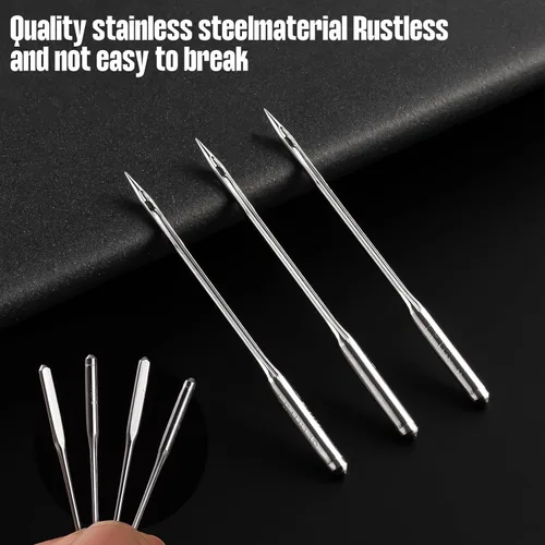 Vista 4 de 30 piezas de agujas universales para máquina de coser - Tamaños 90/14 100/16 110/18, aguja de máquina de coser resistente para tela gruesa