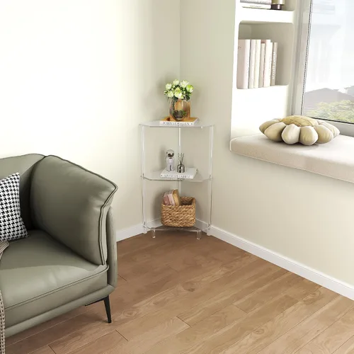 Vista 5 de Eglaf - Mesa auxiliar de esquina de acrílico, mesa auxiliar triangular de 3 niveles Small Clear Side Table for Living Room, Bedroom, Bathroom