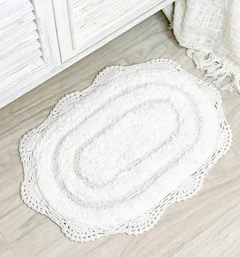Vista 20 de Chardin home Alfombra de baño de ganchillo beige, alfombra de baño ovalada 100% algodón con borde de ganchillo artesanal hecho a mano, alfombra