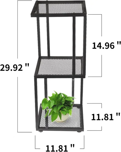 Vista 5 de Soporte para plantas de interior de 29 pulgadas, esquina de 3 niveles con estante de malla de metal resistente, moderno soporte decorativo