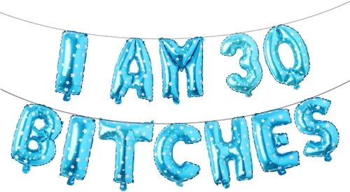 Vista 14 de Globos multicolor con texto en inglés "I AM 30 BITCHES" para decoración de cumpleaños de 30 años para ella (30 perras, negro)