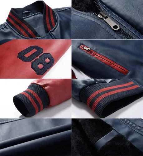 Vista 4 de Lavnis Chaqueta de piel sintética para hombre, cuello alto, abrigo ajustado, Negro