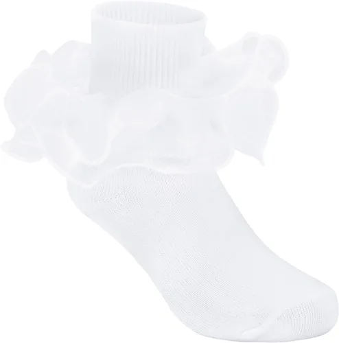 Vista 8 de Zando Calcetines grandes con volantes para niñas, calcetines de vestir con doble encaje, bonitos calcetines de encaje para niños pequeños y niños