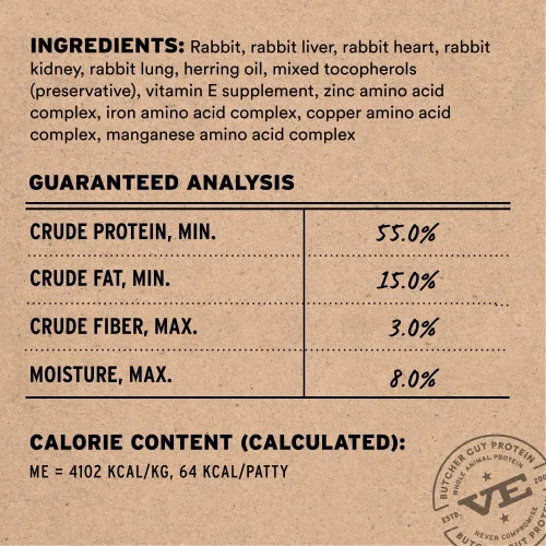 Vista 3 de Vital Essentials Alimento crudo liofilizado para gatos, mini empanadas de conejo, 8 onzas Soft, Complete Meal or Topper, Rehydrate, Made with 99%