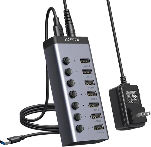 Vista 8 de UGREEN - Hub USB 3.0, adaptador USB de 7 puertos con 4 puertos de carga inteligente, divisor USB con interruptores individuales de encendido/apagado