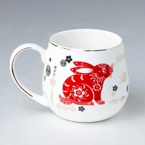 Vista 3 de Gracie China Year of the Rabbit (2023 Chinese Zodiac) Tazas de café/té, juego de 2