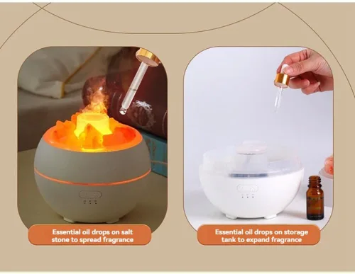 Vista 4 de Humidificador de luz LED de piedra de sal USB aromaterapia luz nocturna niebla humidificador de aire para dormitorio, hogar, escritorio y oficina