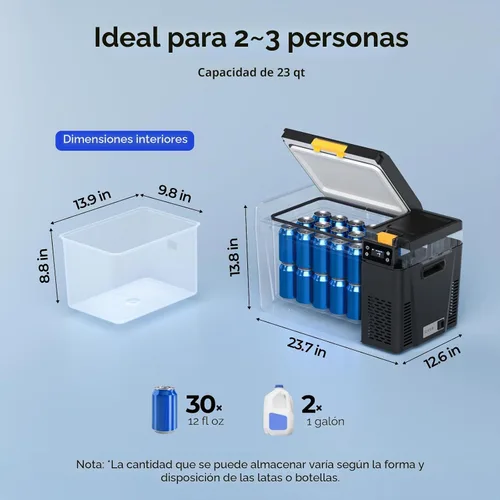 Vista 9 de BougeRV Refrigerador portátil de 12 voltios, CRX3 Refrigerador de automóvil de 23 cuartos de galón con control de aplicación, compresor eléctrico