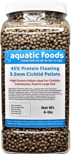Vista 3 de Pellets de cíclidos, 45 % de proteína flotante de 0.217 in (7/32 pulgadas) para Oscar más grandes, cíclidos centroamericanos, sudamericanos, frasco
