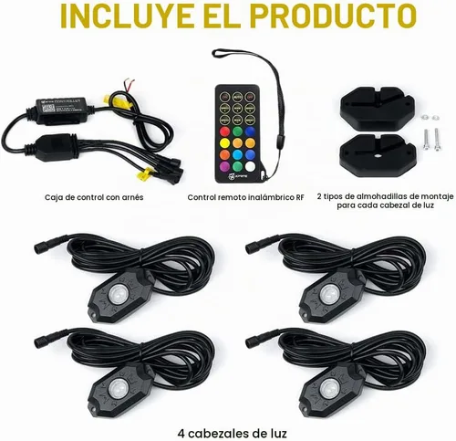 Vista 7 de Xprite - Kit de luces LED RGBW con Bluetooth y control remoto inalámbrico, luces de neón multicolor para vehículos, luces para ruedas y bajos