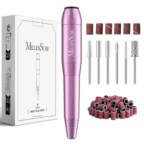 Vista 10 de MelodySusie - Kit de torno eléctrico PC120I negro con lima portátil para uñas de gel y acrílico, incluye fresas, bandas de limado, dorado