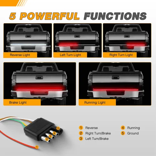Vista 3 de GOOACC - Tira de luz para portón trasero de camioneta de 48"/49", 5 funciones, 90 LED rojo/blanco de una sola fila, iluminación trasera universal