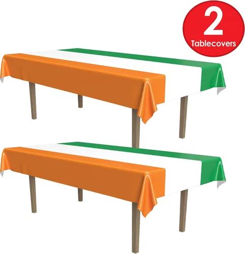 Vista 4 de Beistle Mantel irlandés, 54 x 108 pulgadas, 2 piezas, mantel de plástico, mantel rectangular, a rayas, día de San Patricio, decoraciones del día