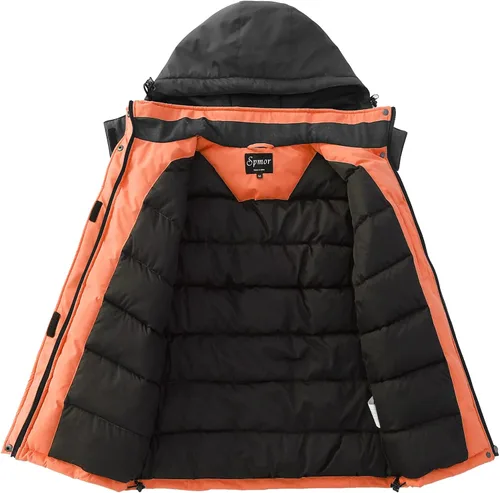 Vista 2 de Spmor Chaqueta de esquí impermeable con capucha para mujer, abrigo de snowboard cálido para invierno