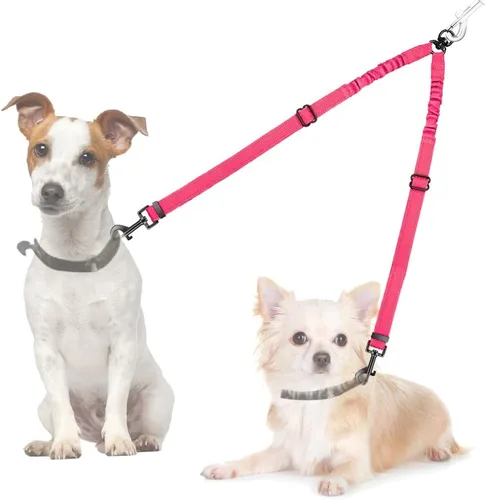 Vista 12 de Correa doble para perros, sin enredos, rotación giratoria de 360°, reflectante, con extensión de bungee, divisor para dos perros, cómoda