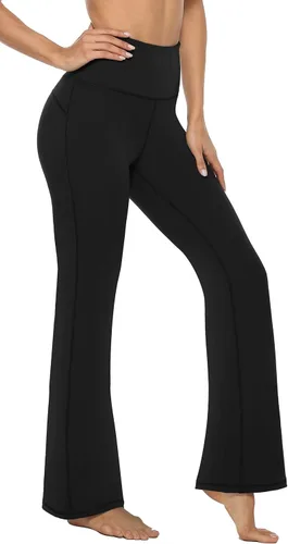 Vista 2 de AFITNE - Pantalones de yoga con corte de bota con bolsillos para mujer, de talle alto, pantalones de yoga para entrenamiento con control de abdomen