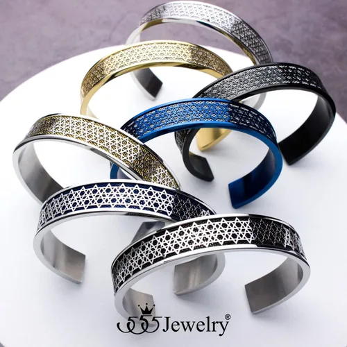 Vista 7 de 555Jewelry Exclusiva pulsera de acero inoxidable con diseño de estrella de David para hombre