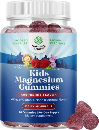 Vista 10 de Gomitas de magnesio para niños, suplemento relajante de citrato de magnesio con sabor a frambuesa, suplemento de magnesio calmante para la salud