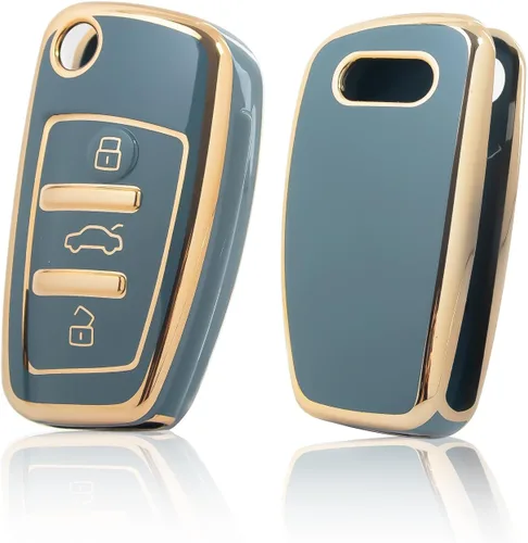 Vista 9 de Xotic Tech - Funda protectora de TPU con 3 botones de protección completa para llave sin llave, control remoto, con llavero compatible con Audi A3
