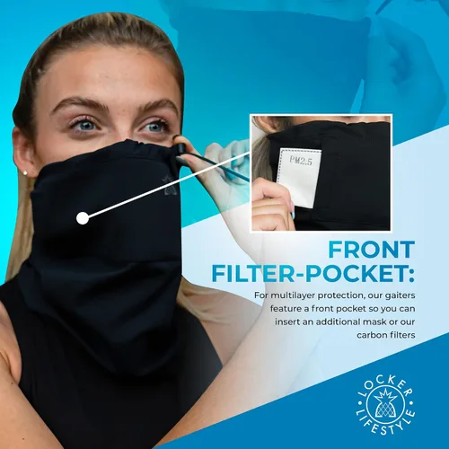 Vista 2 de Locker Lifestyle 4PC Neck Gaiter, Adjustable Neck Gaiter Balaclava with Filters, Face Cover with Side Pocket