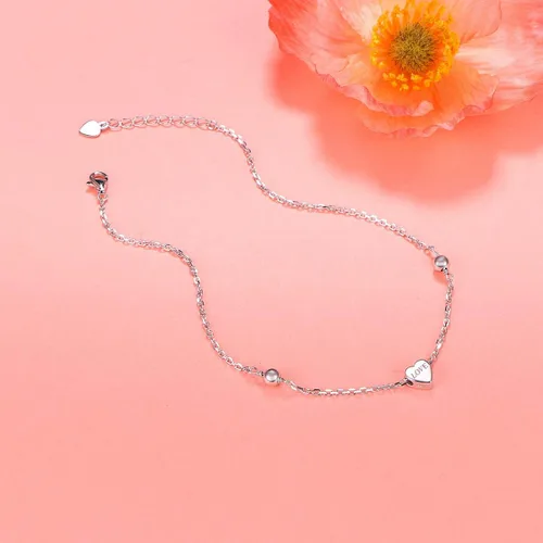 Vista 3 de Ladytree Tobillera para mujer de plata de ley 925 ajustable con cuentas de corazón y circonita cúbica