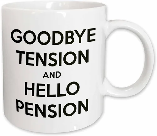 Vista 13 de 3dRose Goodbye Tension and Hello Pension - Taza de dos tonos, color blanco y negro, 11 onzas, multicolor