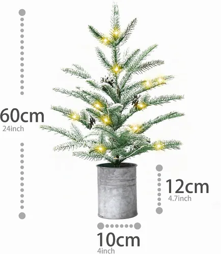 Vista 6 de Árbol de Navidad pequeño de 24 pulgadas, mini árbol de Navidad preiluminado con 60 luces estilo rústico, árbol de mesa de 2 pies