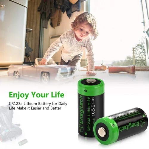 Vista 7 de Enegitech CR123A - Batería de litio de 3 V, 123 baterías de litio de 3 voltios, 1600 mAh para detector de humo inteligente, alarma de incendios