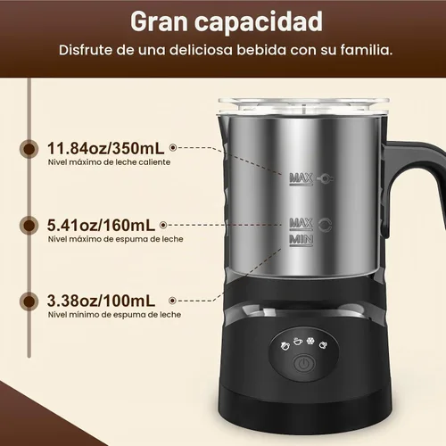 Vista 5 de COO Espumador de leche, vaporizador de leche eléctrico 4 en 1 11.8 fl oz Negro