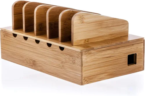 Vista 9 de Prosumer's Choice Organizador de estación de carga de madera negra para múltiples dispositivos, caja de organización de cables con 5 ranuras