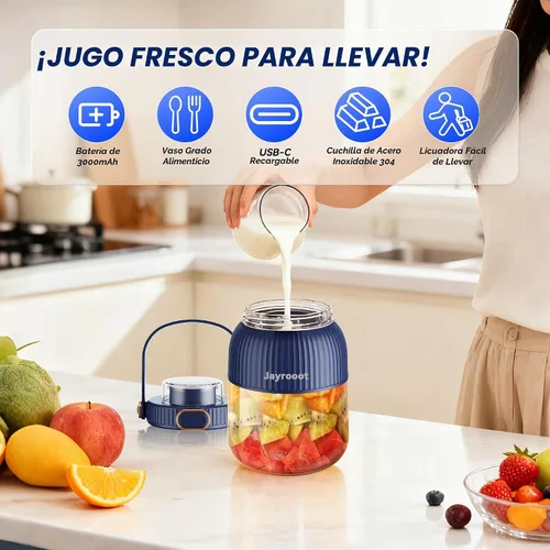 Vista 2 de Licuadora personal, compacta inalámbrica, 20 oz (20.3 fl oz) Azul Verde