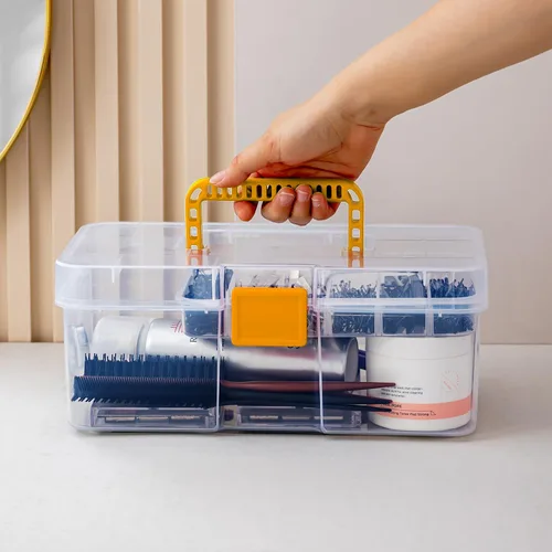 Vista 5 de Vidifor Caja de Almacenamiento Portátil de Plástico Transparente con Asa con Divisores Ajustables Organizador de Suministros de Arte Caja Utilitaria