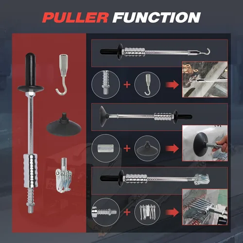 Vista 5 de Kit de reparación de abolladuras con soldador de puntos MOTOCOCHE, extractor de abolladuras para carrocería de coche de 1.8KW 220V con 6 modos