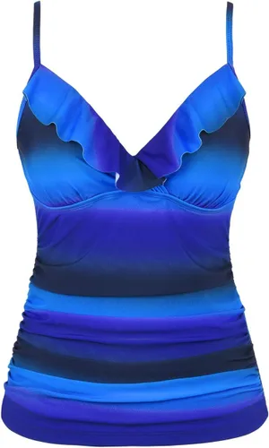 Vista 2 de Hilor Tankini para mujer con volantes fruncidos y cuello en V