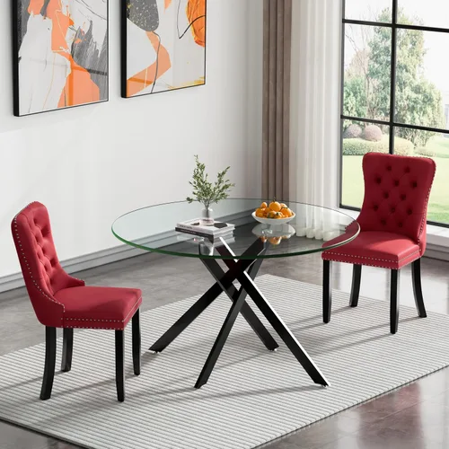 Vista 41 de Juego de mesa de comedor de cristal plateado moderno de 47 pulgadas para 2, juego de mesa de comedor de cocina redonda de 3 piezas con patas