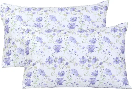 Vista 18 de Feather & Stitch - Fundas de almohada 100% algodón de 2 piezas tamaño Queen, 300TC fundas de almohada ultra suaves con cierre de sobre, resistentes