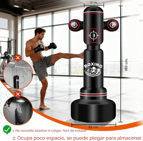 Vista 5 de Heavy Boxing Bag with Stand for Adult Teens, 70'' Freestanding Punching Bag with Boxing Gloves, Men Women Standing Kickboxing Bag, Kickboxing Bags