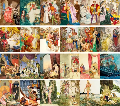 Vista 2 de Postales vintage 24 unids oriental y medieval cuentos caballero princesse Vintage libro ilustración