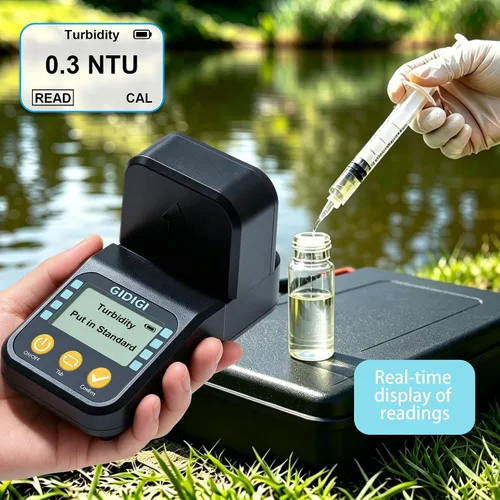 Vista 4 de Portable Lab Turbidity Meter 0-1000NTU with Standard Solution Kits Handheld Turbidimeter, ISO 7027 Compliant Water Quality Meter for Drinking