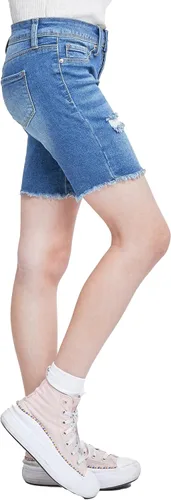 Vista 2 de YMI Pantalones cortos de ciclismo esenciales de tiro medio para niñas con dobladillo deshilachado