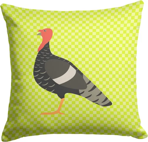 Vista 216 de Caroline's Treasures BB8163PW1414 Beltsville - Almohada decorativa de tela a cuadros pequeños, color blanco, pavo y gallina azul, lavable a máquina
