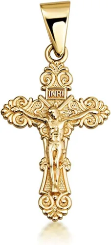 Vista 10 de 10K/14K Yellow, Rose, or White Gold 1" Floral INRI Crucifix Jesus Cross Necklace A. Oro amarillo