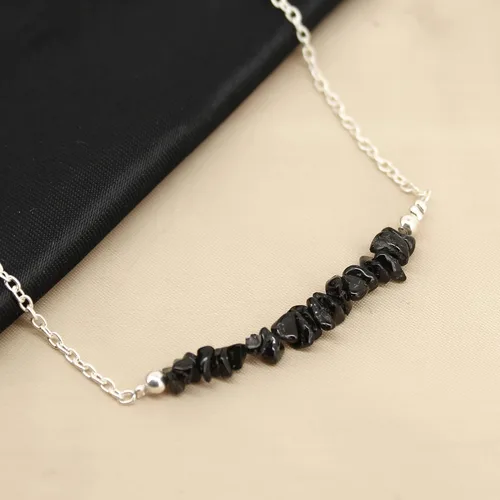 Vista 3 de Gempires Natural Black Tourmaline Chips Bar Bracelet, 3-4 mm Chips With 7+1 inch Adjustable Silver Plated Chain (Black Tourmaline)